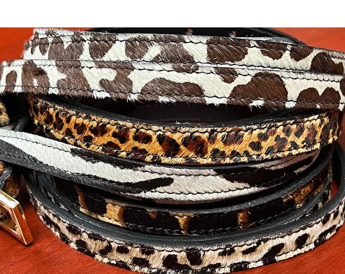 Cowhide Animal Print Belts Genuine Hair-On Leather,  Boho Style Belt, Width 1/2 Inch | Statement Fashion Accessory