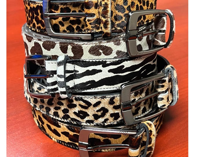 Cowhide Animal Print Belts Genuine Hair-On Leather, Boho Style Belt, Width 1 1/2 Inches | Statement Fashion Accessory