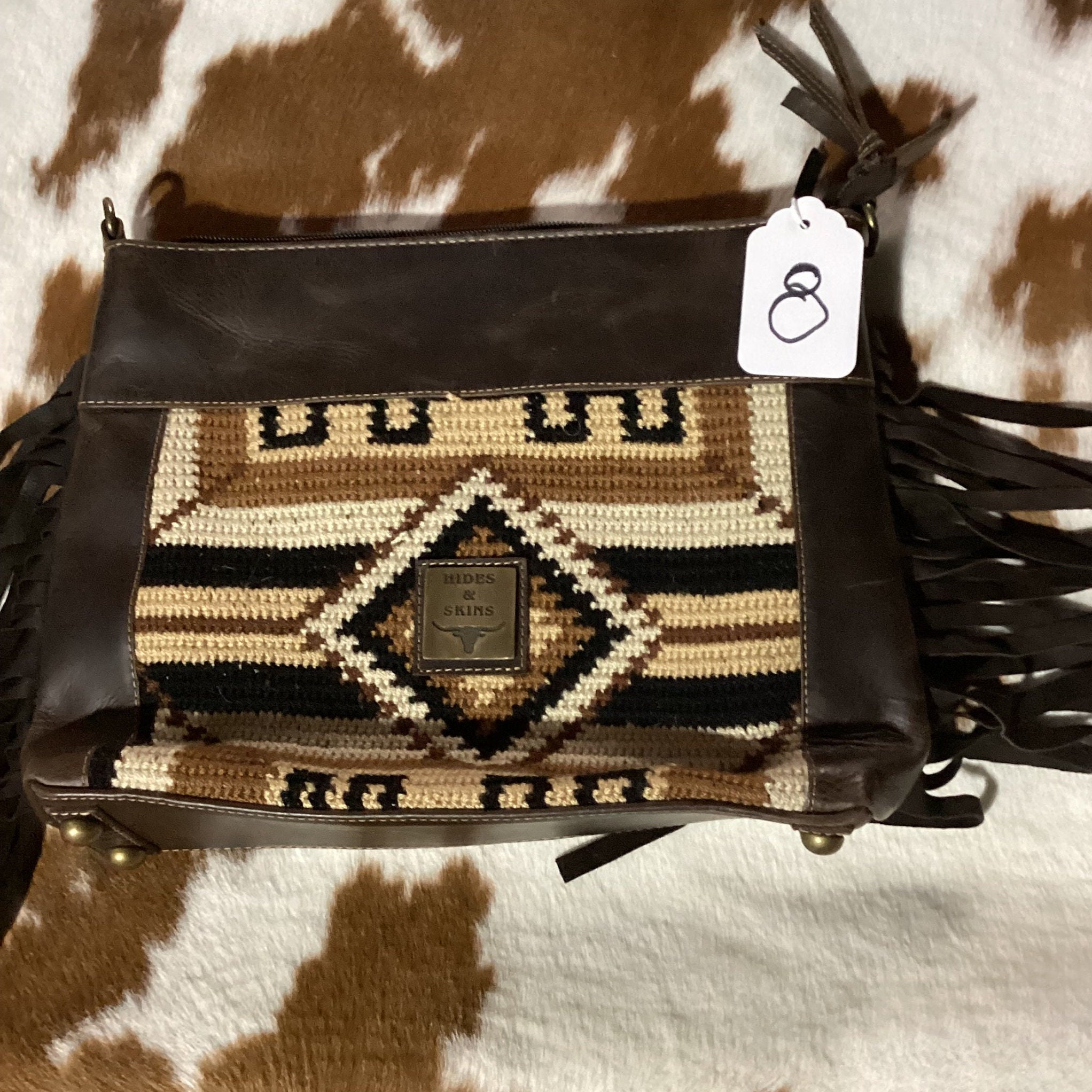 MONTANA Southwestern Style CROSSBODY BAG With Fringe Aztec Saddle Blanket Purse Tooled Leather by H S