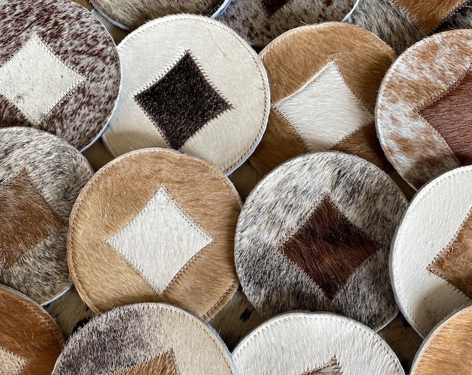 Diamonds Cowhide Coasters Assorted - Size 5 inches- Genuine Cowhide Coasters