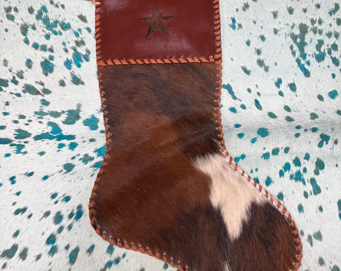 BLACK FRIDAY DEAL!!!!Rustic Cowhide Christmas Stocking with Star: Christmas Decorations