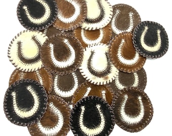 COWHIDE Round With Horseshoe Leather Lace Coasters Assorted Mix Colors Genuine Cowhide Coasters Individually Sold