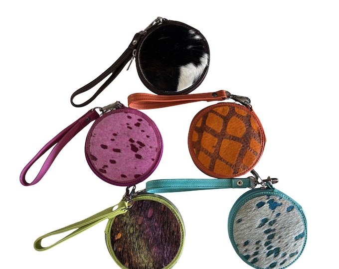 Round Cowhide Wristlet Purse