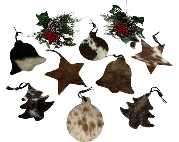 Rustic Cowhide Ornaments- Handcrafted Western Decor- Double sided