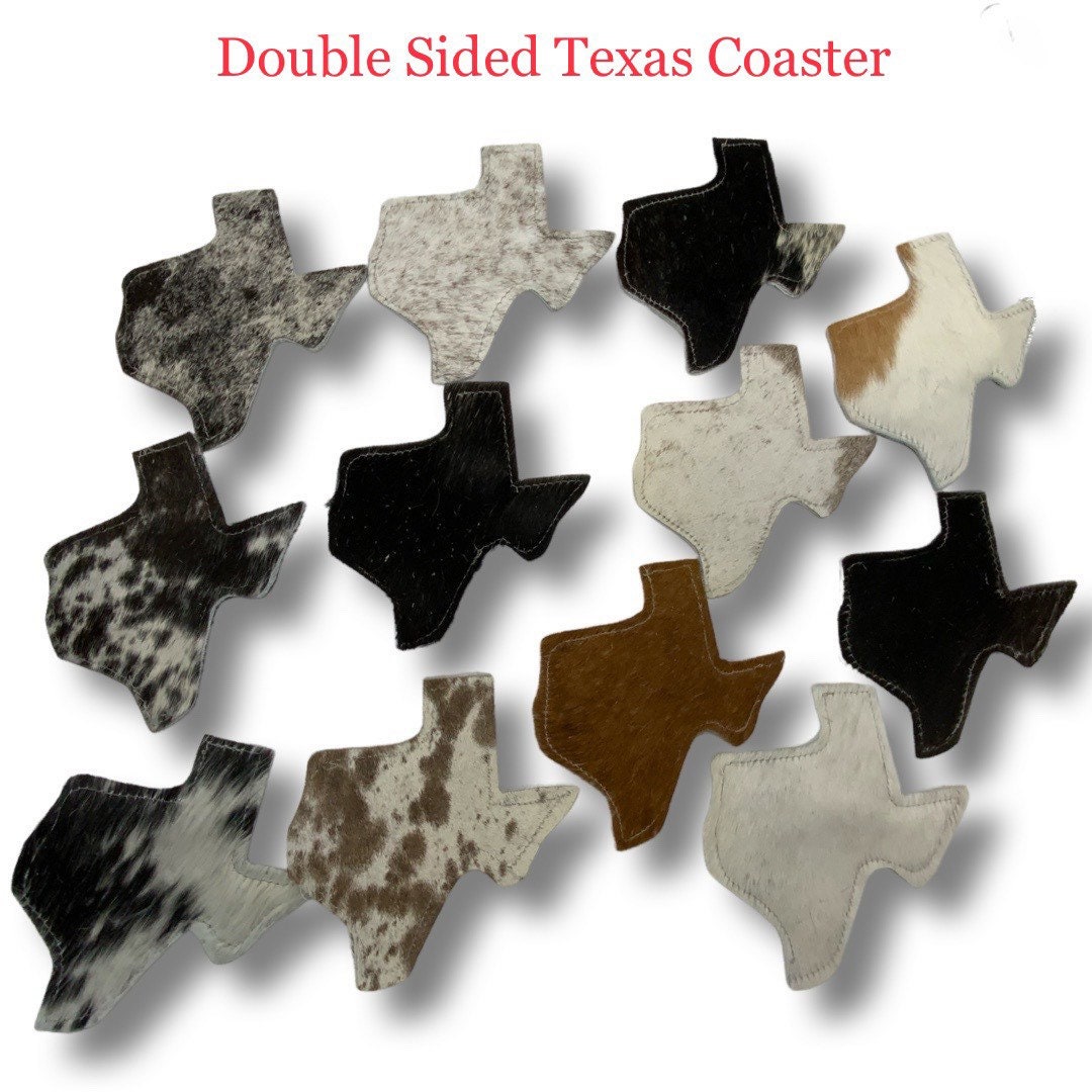 Genuine Cowhide Coasters: TEXAS MAP COWHIDE coaster Assorted Mix -  Individually Sold for Unique Elegance