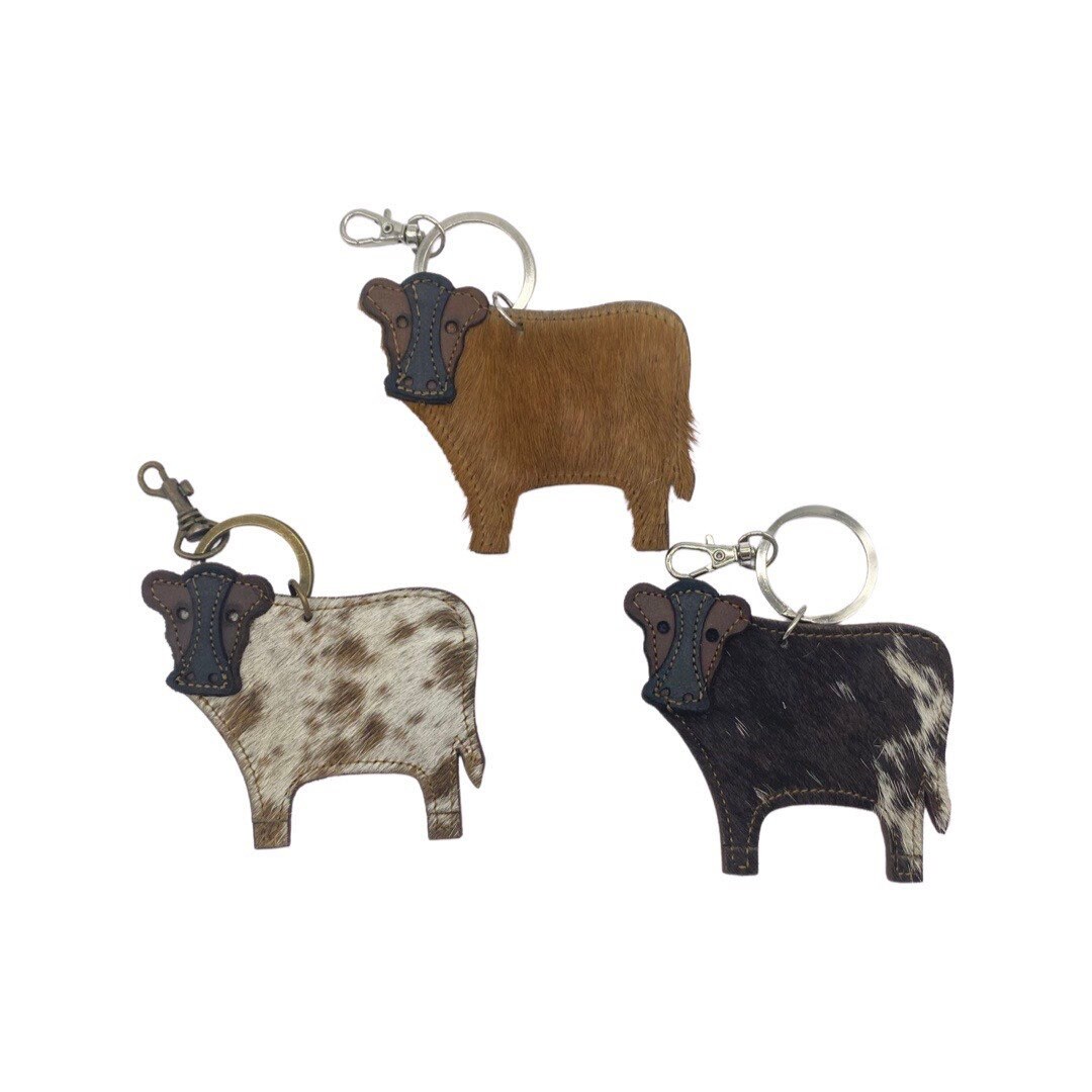 Cow Key Chain, Real Cowhide and Leather Key Holder Ring, Hair on Hide ...