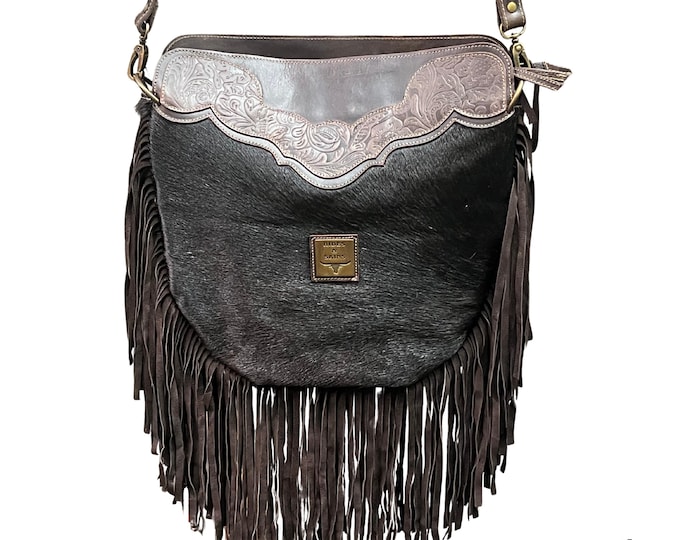 Cowhide Crossbody Bag: TEXANA w/ fringe AND Extra Adjustable Bag Strap