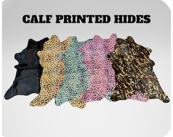 Pink Leopard Calfskin Rug, Small Cow Hide (33x32")