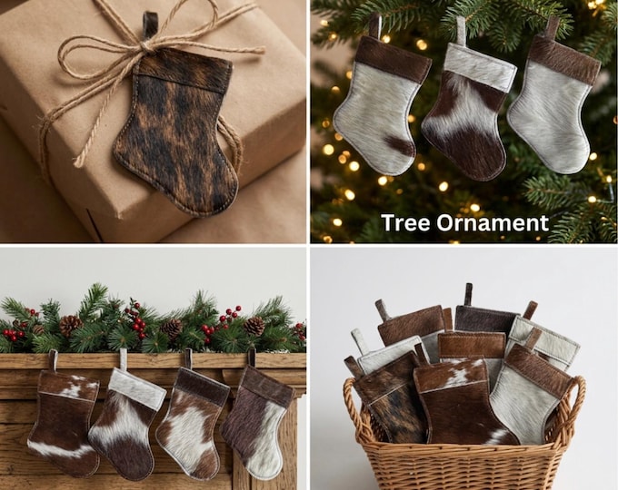 Cowhide Mini Christmas Stockings