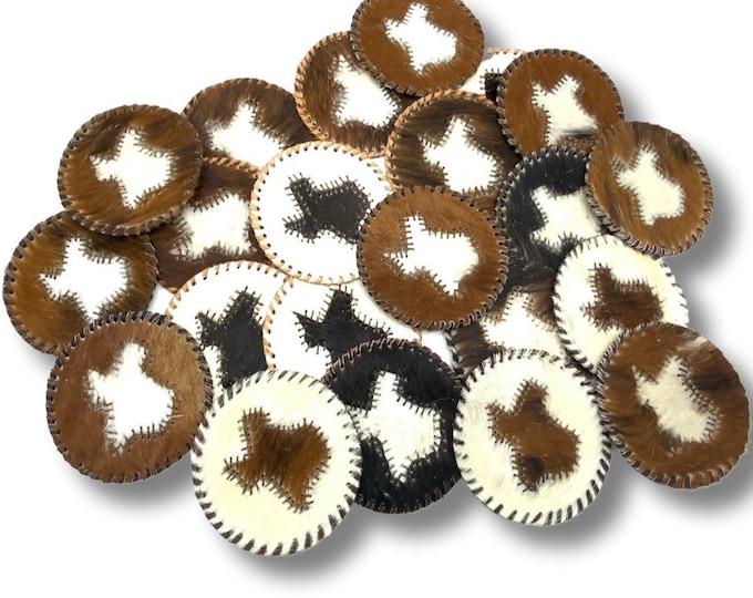 Genuine Cowhide Coasters: TEXAS Leather Lace Round Assorted Mix - Individually Sold for Unique Elegance