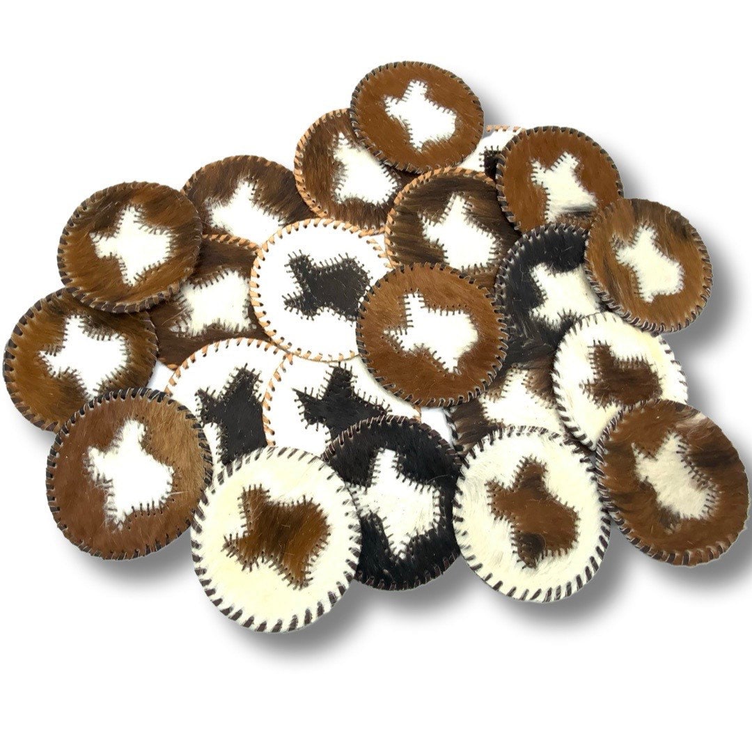 Cowhide Coasters Round Shape 4.5'' Table Decoration 