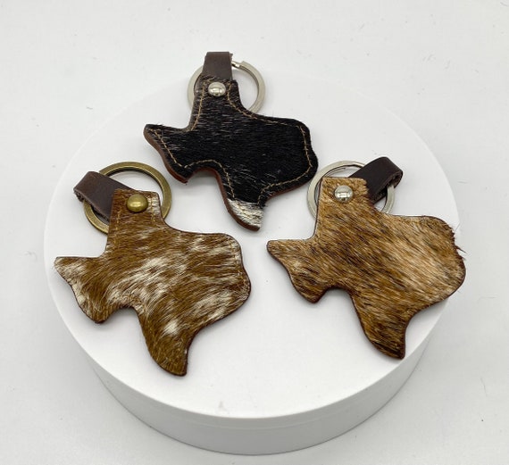 Texas Cowhide Keychain, Leather Key Ring, Hair on Hide