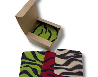 Cowhide Box Set COASTERS Zebra Print Twelve in a Box Gift Box