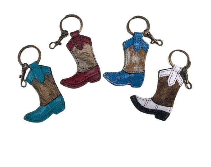 Leather Western Cowhide Boot Key Chain