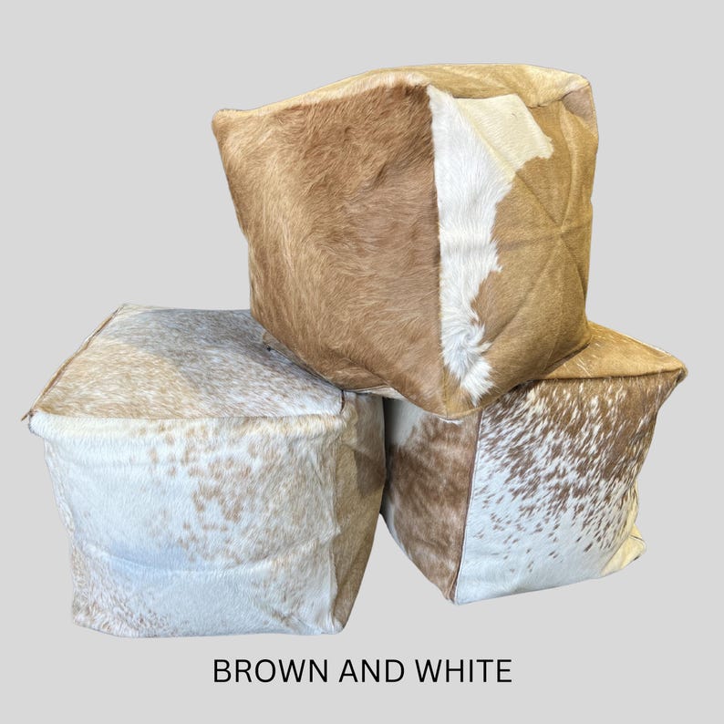 SALE!!! Handmade Patchwork Cowhide Pouf: 18X18X18in Ottoman Seat / BROWN BROWN AND WHITE