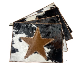 Stitched Cowhide Star Placemats Set of 4