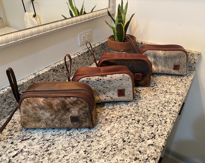 Cowhide Leather Dopp Kit, Men's Toiletry Bag, Gift for Him, Travel Bag, Men's Travel Bag, Grooming Gifts