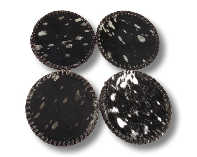 Black Acidwash Cowhide LEATHER Lacing Acidwash Round COASTER