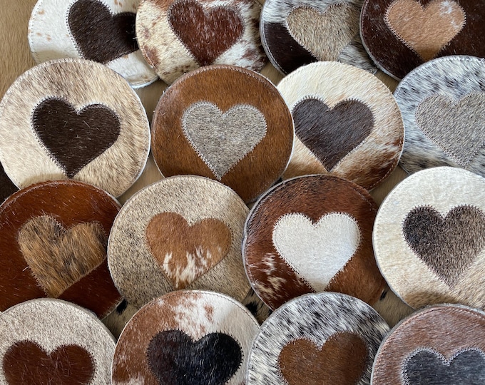 Hearts Coasters Assorted - Size 5 inches- Genuine Cowhide Coasters