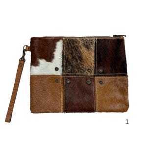 Patchwork Cowhide Wristlet Clutch – Genuine Leather Hair-On Hide
