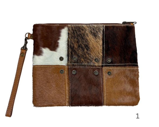 Patchwork Cowhide Wristlet Clutch – Genuine Leather Hair-On Hide