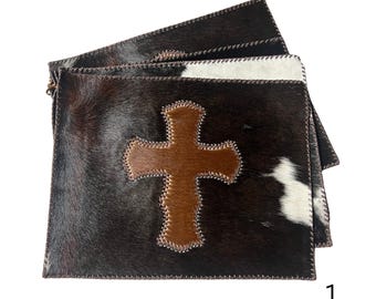 Stitched Cowhide Cross Placemats Set of 4