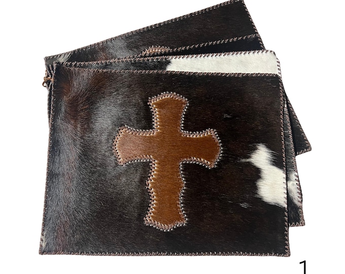 Stitched Cowhide Cross Placemats Set