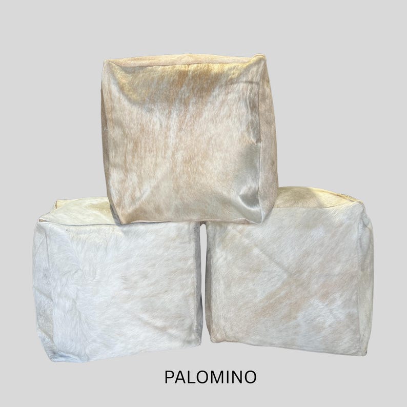 SALE!!! Handmade Patchwork Cowhide Pouf: 18X18X18in Ottoman Seat / BROWN PALOMINO