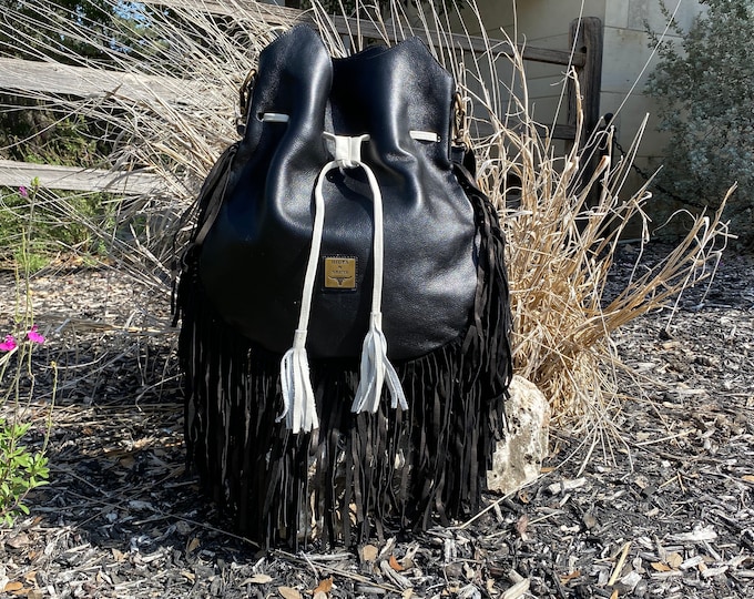 CROSSBODY Boho Leather Fringe Bag,  Tooled Leather, Lined, Large,SCARLET Southwestern Style