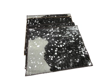 Cowhide Metallic Table Placemats FOUR in a Set Genuine COWHIDE Leather Stitching