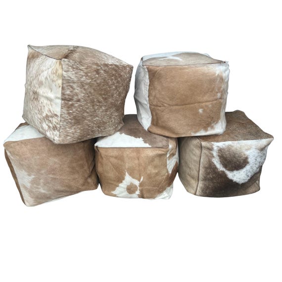 SALE!!!  Handmade Patchwork Cowhide Pouf: 18X18X18in Ottoman Seat / BROWN