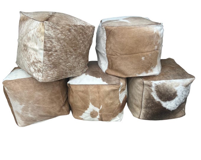 SALE!!!  Handmade Patchwork Cowhide Pouf: 18X18X18in Ottoman Seat / BROWN