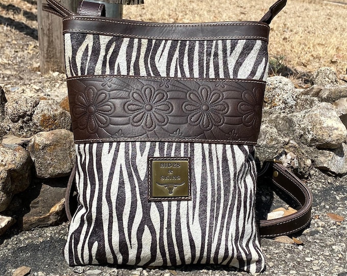 ADABELLE EXOTIC Print COWHIDE Purse Southwestern Style with Exotic Print Cowhide and Embossed Leather by H&S Small Size Crossbody - Bolsa