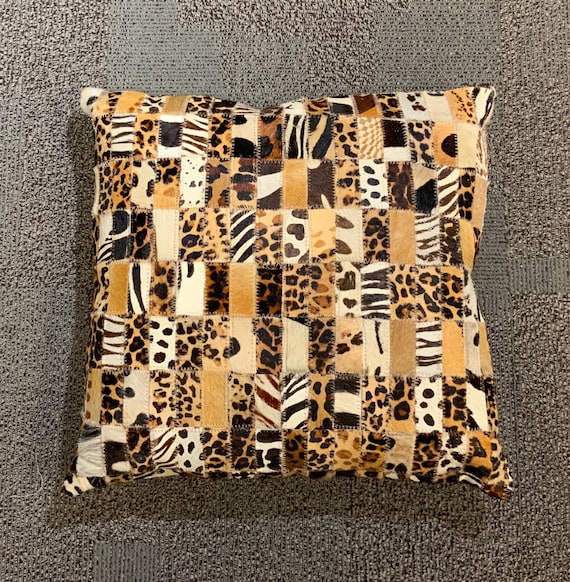 20" x 20" Cowhide Animal Print Patchwork Designer Cowhide Pillow- Free Shipping