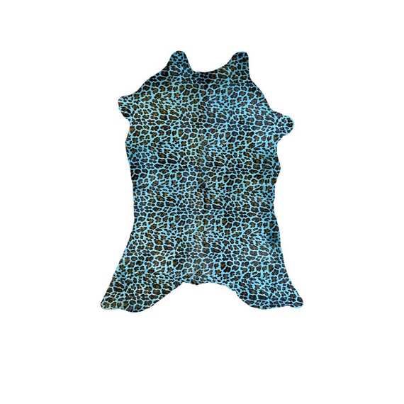Calfskin Turquoise Leopard Calf Hide Cow Skin Rug| Size 33x 32” | Small Rug