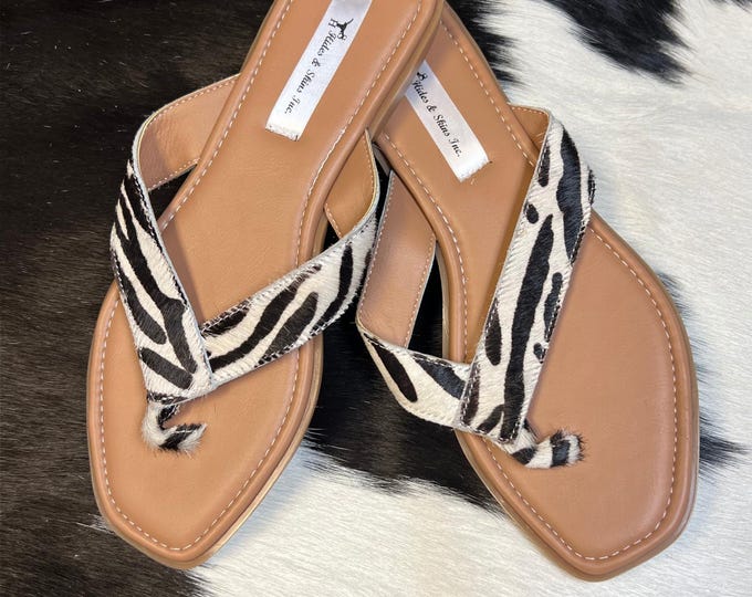 Genuine Cowhide - Print Flip Flop Sandals – Western Flat Sandals