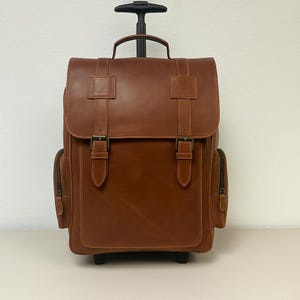 Genuine Leather Trolley Bag, Rolling Travel Bag, Carry-On Luggage