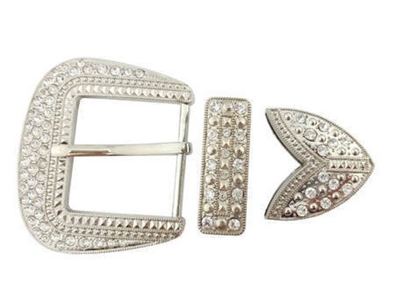 3 pieces Silver finish Western Buckle set with Rhinestone