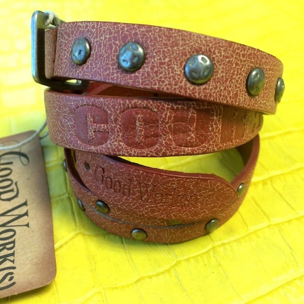 DIY Material Brick Cracked Genuine Leather Good Works Wrap Around Bracelet w Studs