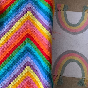 Exploded Rainbow Crochet Blanket Pattern - Unicornpuffsandrainbows - Bright, Colourful Geometric Blanket Pattern. Worked in rows.