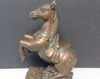 Vintage Copper Bronze Color Horse Sculpture on a Pedestal 1990s International Bazaar