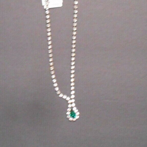 Vintage Costume Jewelry New Rhinestone & Green Emerald Necklace