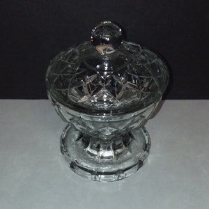 Crystal Glass Pedestal Candy Dish Diamond Cut Pattern