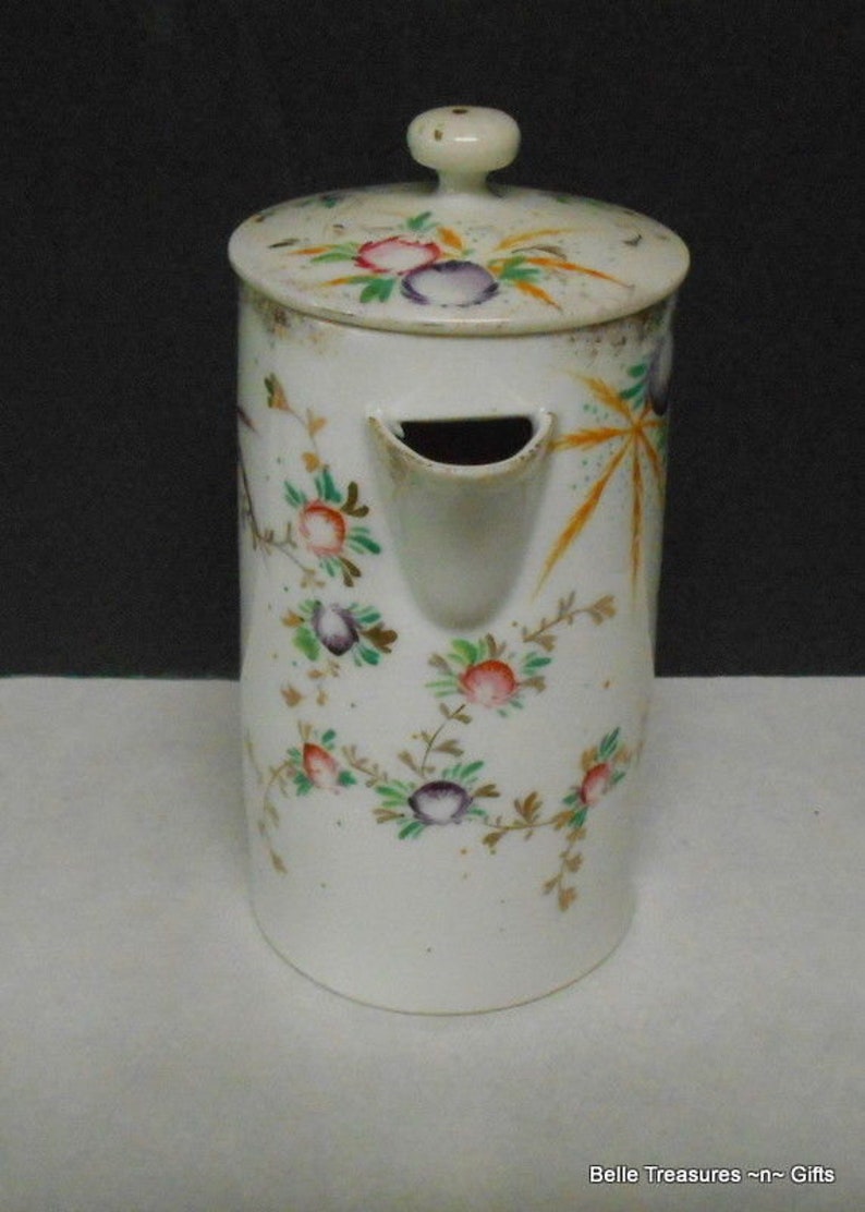 Vintage Ceramic Asian Coffee Tea Pot Hand Painted Harvest Fruit Theme