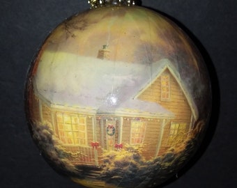 Old World Winter Cabin Scene Christmas Ornament 1982