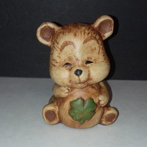 Lucky the Teddy Bear Ceramic Coin Bank Hand Painted Ceramic with Stopper