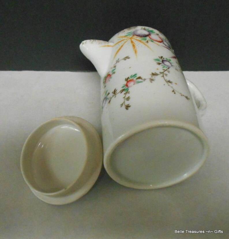 Vintage Ceramic Asian Coffee  Tea Pot Hand Painted Harvest Fruit Theme