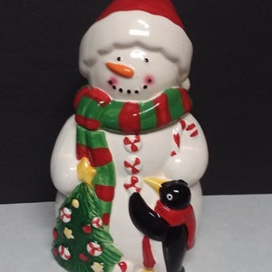 Snowman Cookie Jar Christmas Holiday Kitchenware Storage Canister