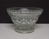Vintage Pressed Clear Glass Diamond Cut Pedestal Candy Dish