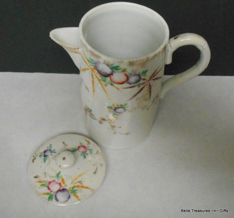 Vintage Ceramic Asian Coffee Tea Pot Hand Painted Harvest Fruit Theme